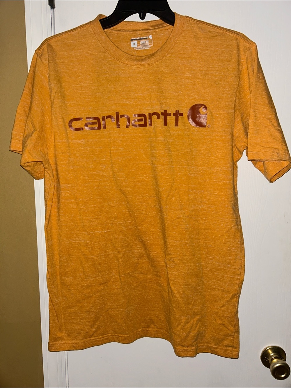 Carhartt Men's Short Sleeve Logo Tee in Ochre with Rust Logo